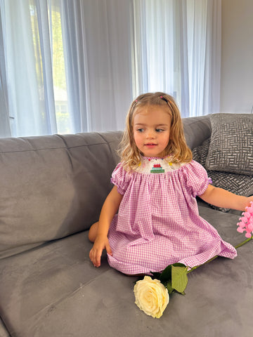 Vestido Bebé Morado de Verano con Tarta de Cumpleaños 3T-4T